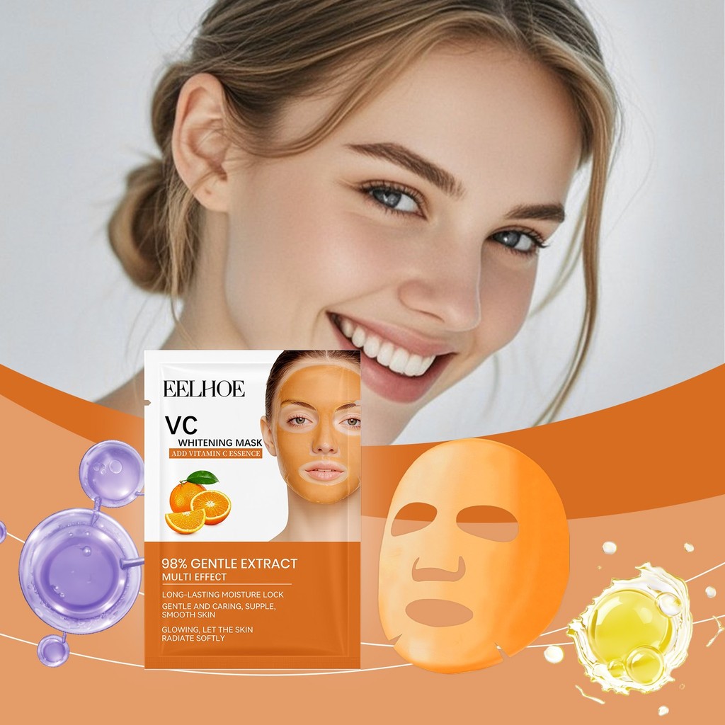 [คลังสินค้าพร้อม] ปลาไหล VC Brightening Mask Rich in VC Essence Moisturizing Smooth ทําความสะอาดผิวเ