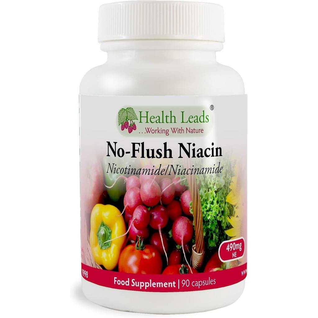 NoFlush Niacin 490mg x 90 แคปซูล Nicotinamide Flush Form of B3NiacinMagnesium Stearate & No Nasty Ad
