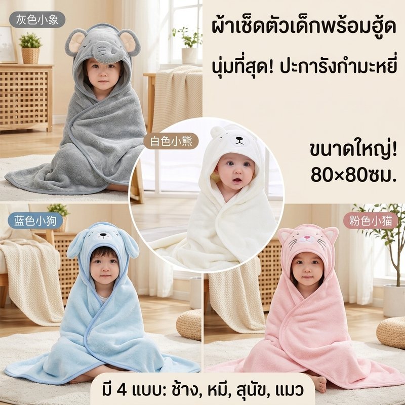 ผ้าขนหนูคลุมด้วยผ้าเด็กผ้าห่มขนแกะปะการังนุ่มการ์ตูนสัตว์ห่อดูดซับแห้งเร็ว