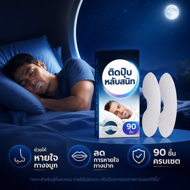 เทปปาก Sleep Strips Set 90 ชิ้นกาวอ่อนโยน Travel Ready Breath Training Dry Mouth Care