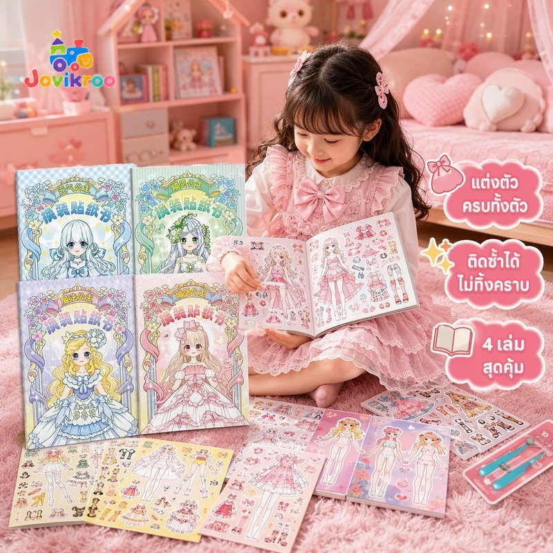 สติกเกอร์ตุ๊กตากระดาษชุดเต็มร่างกายแต่งตัวเกมนํามาใช้ใหม่กระดาษคุณภาพสูงน่ารักอุปกรณ์เสริม