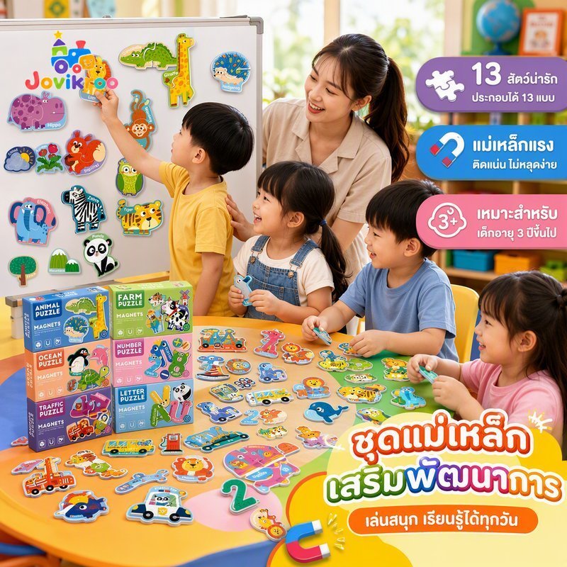 ปริศนาสัตว์แม่เหล็กชุดสติกเกอร์ตู้เย็น 30 ชิ้นน่ารักการศึกษาแม่เหล็กที่แข็งแกร่งเด็กวัยหัดเดิน