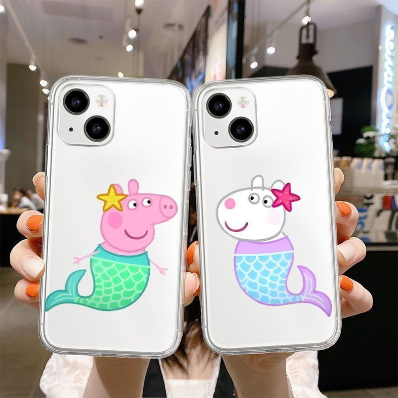 Piglet Peppa Mermaid West เหมาะสําหรับ iPhone17/16/15Pro เคสโทรศัพท์ 13 โปร่งใส 12 Soft Case X