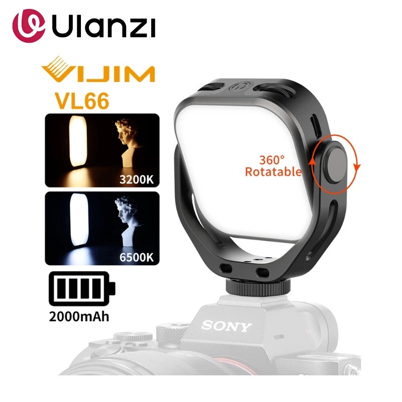 VL66 ปรับ Bi-Color LED เติมแสง CRI95 2000mAh ชาร์จ 360 หมุนกล้องโทรศัพท์การถ่ายภาพวิดีโอ