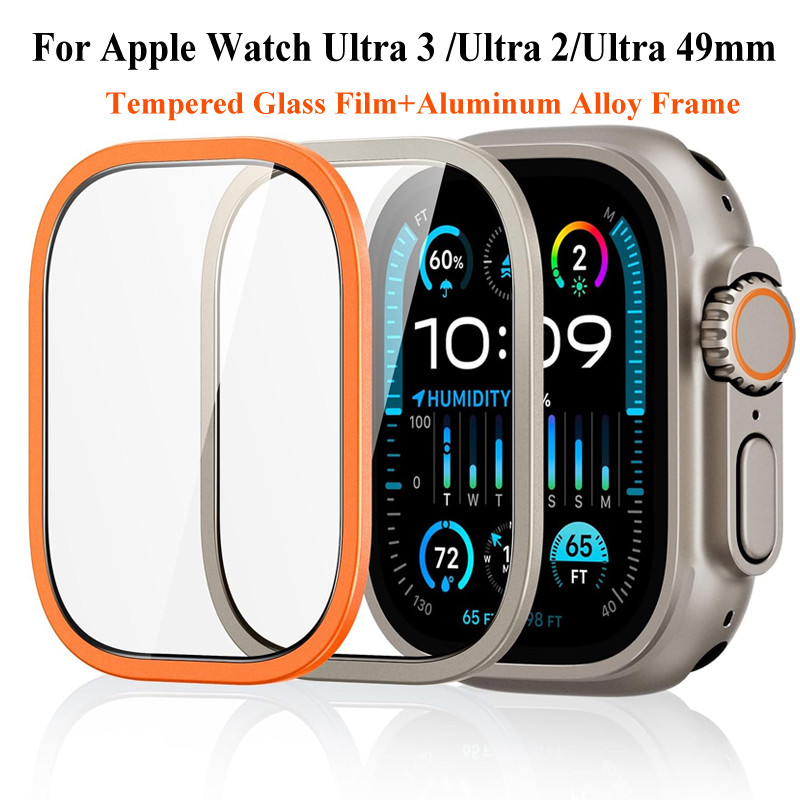 กระจกนิรภัยสําหรับ Apple Watch Ultra3 Ultra2 Ultra กระจกนิรภัย + ไทเทเนียมกรอบโลหะฟิล์มสําหรับ Apple