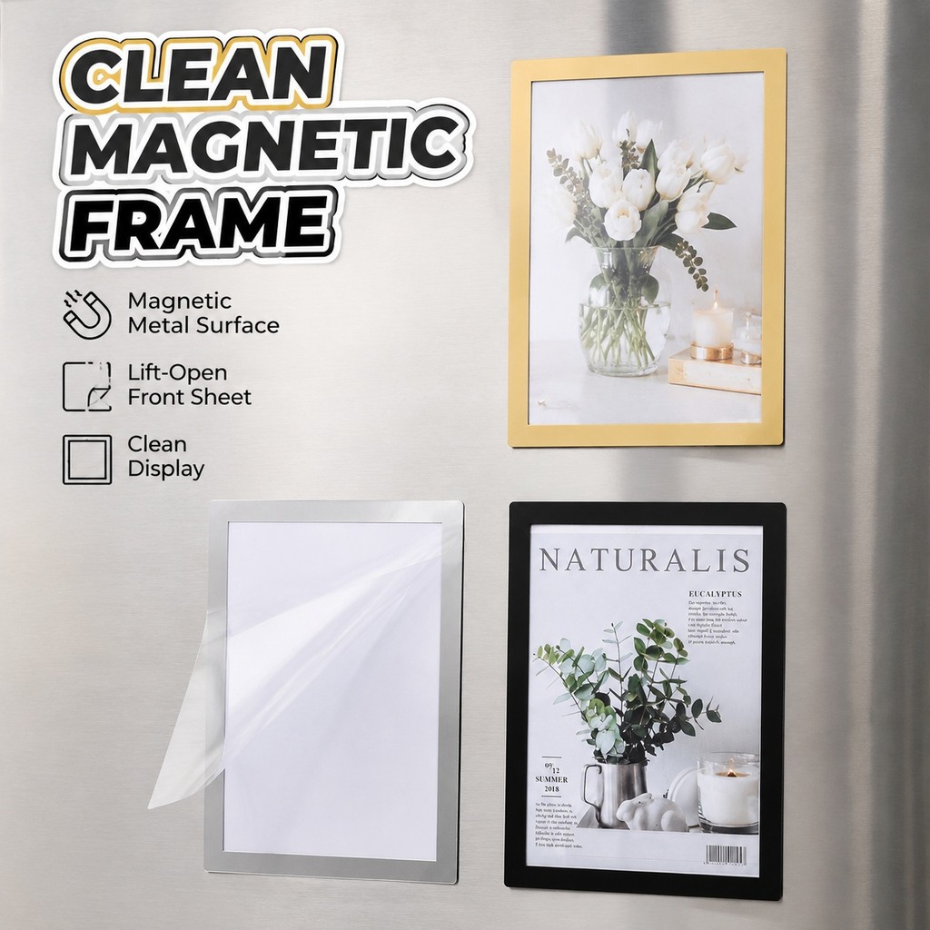 1PC Magnetic Photo Display กรอบ A6 PVC โปสเตอร์สําหรับตู้เย็น Wall Picture Decor