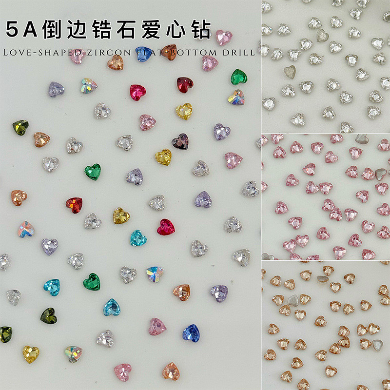 50 ชิ้นชุด Love Zircon เล็บเพชร Influencer กระพริบโบว์รูปหัวใจเพชรสีสันสดใส DIY สวมใส่เล็บเล็บเพชรอุปกรณ์เสริม