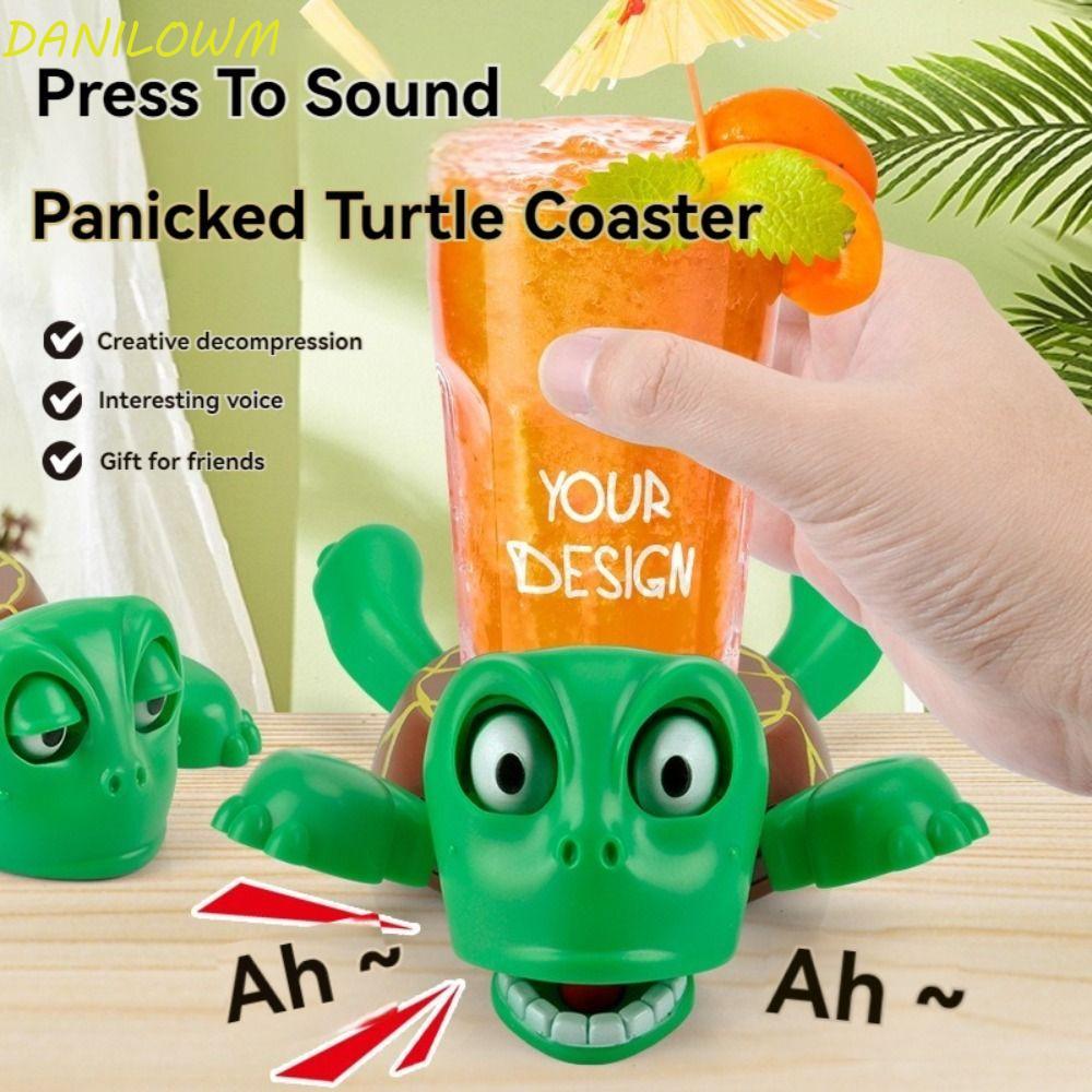 DANILOWM Panicked Turtle Coaster, กดมีเสียง Creative Turtle Base Cup Mat, Turtle Insulation Mat Funn