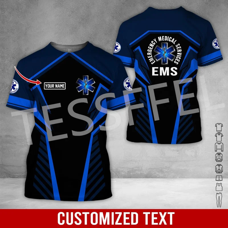 Custom ชื่อคอสเพลย์ EMT EMS Paramedic Tattoo พยาบาล Vintage 3DPrint ฤดูร้อน Harajuku Streetwear แขนส