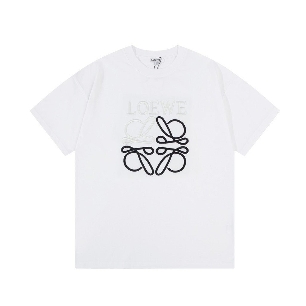 2026/Loewe/Loewe ผู้ชายผู้หญิงพิมพ์เสื้อยืดอินเทรนด์เสื้อยืดธุรกิจเสื้อยืดสไตล์เกาหลีพ่อแม่และลูกรอบ