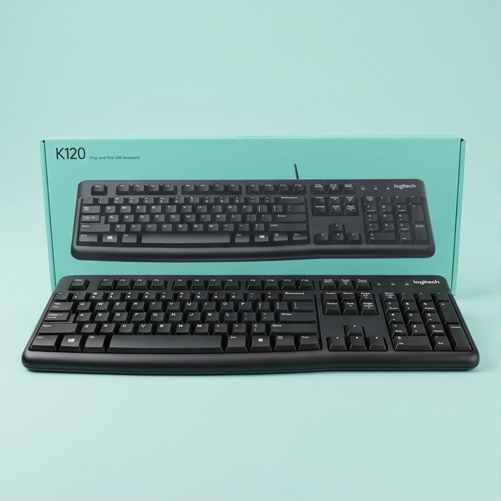 TOMBOL LOGITECH K120 USB Keyboard (แบบมีสาย/สาย) Qwerty Standard PC Laptop Plug and Play Button Soft