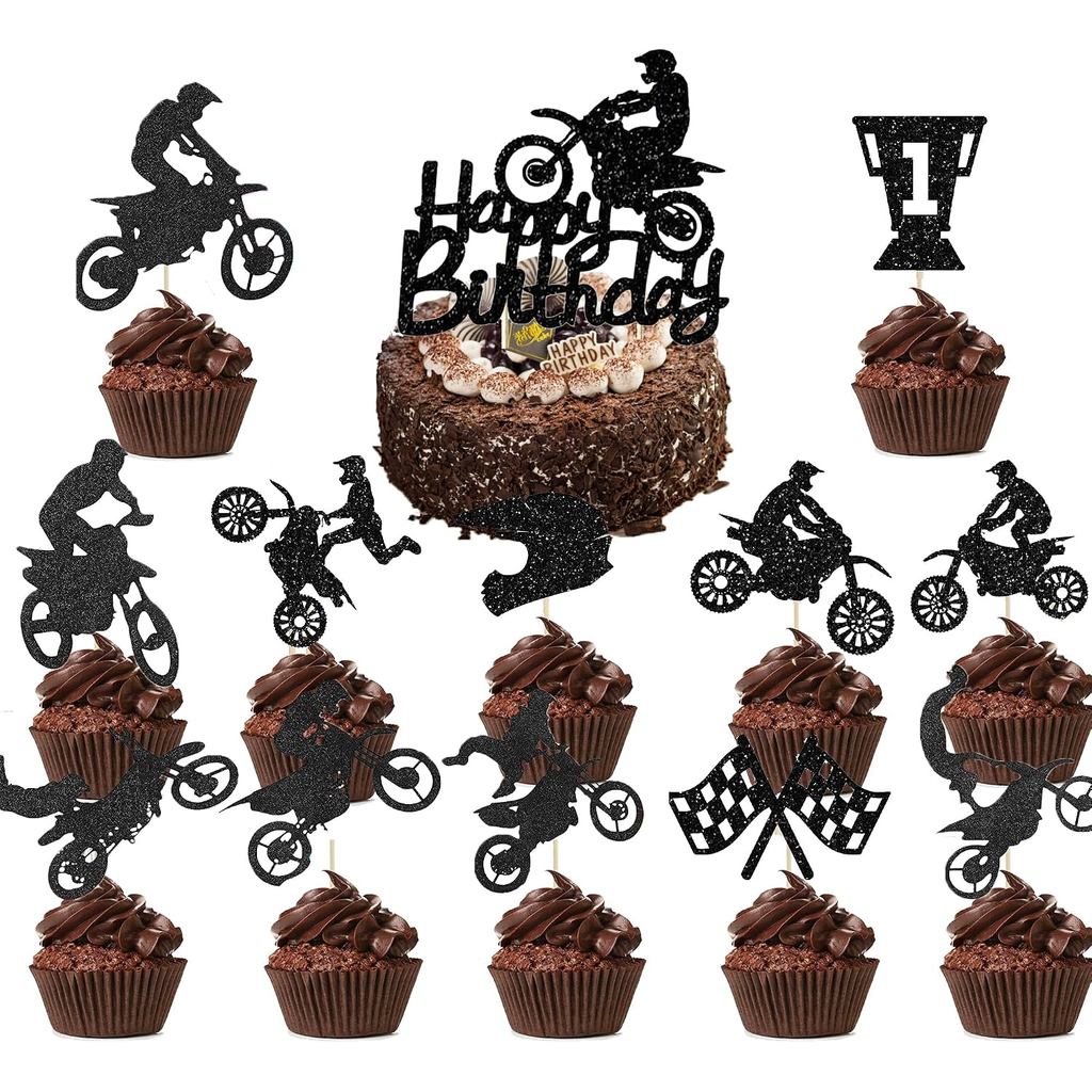25 PCS Dirt Bike เค้ก Toppers Motocross เค้กตกแต่ง Dirt BIKE วันเกิดตกแต่ง Motocross Party Supplies 
