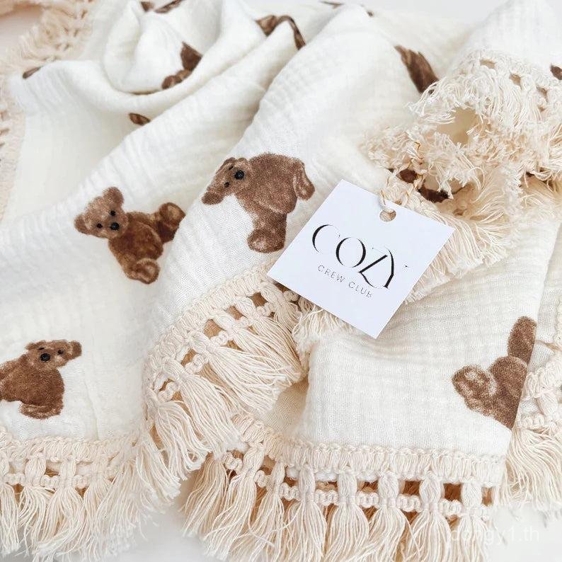 Cozy Crew Club Bear Muslin Frill ผ้าห่ม Swaddle - เหมาะสําหรับนอนเด็ก 9RTI