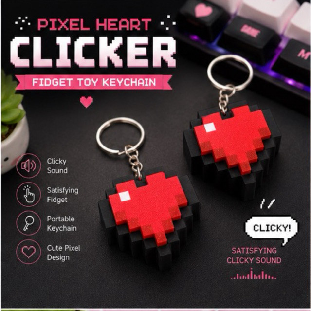 Pixel Heart Clicker พวงกุญแจ Fidget ของเล่น คีย์บอร์ด Clicky ASMR