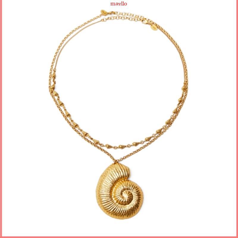 MAVLO สีทอง 2 ชั้น Conch จี้สร้อยคอผู้หญิง Egirls y2k คอเครื่องประดับ Clavicle Chain แฟชั่นเกาหลี Pa