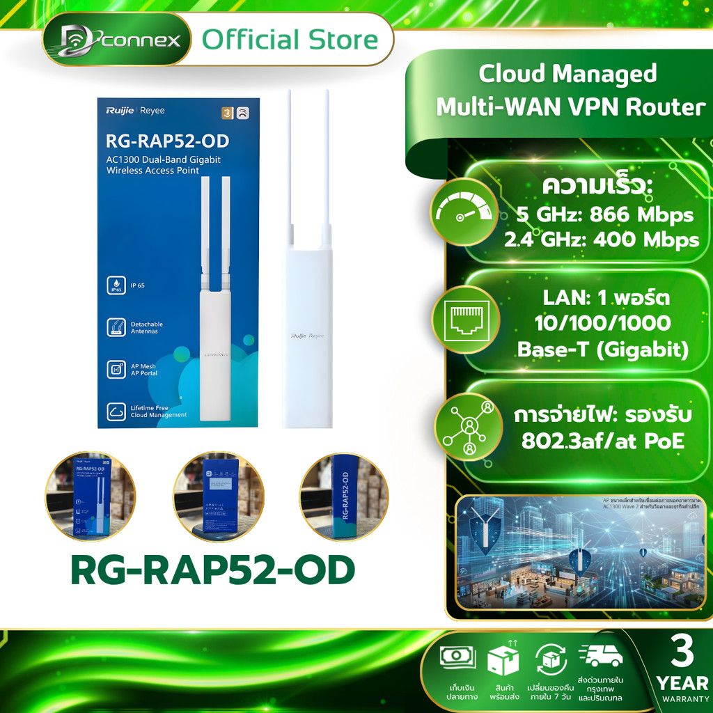 Ruijie Reyee RG-RAP52-OD  อุปกรณ์กระจายสัญญาณ Wi-Fi 5 AC1300 รับประกัน 3 ปี