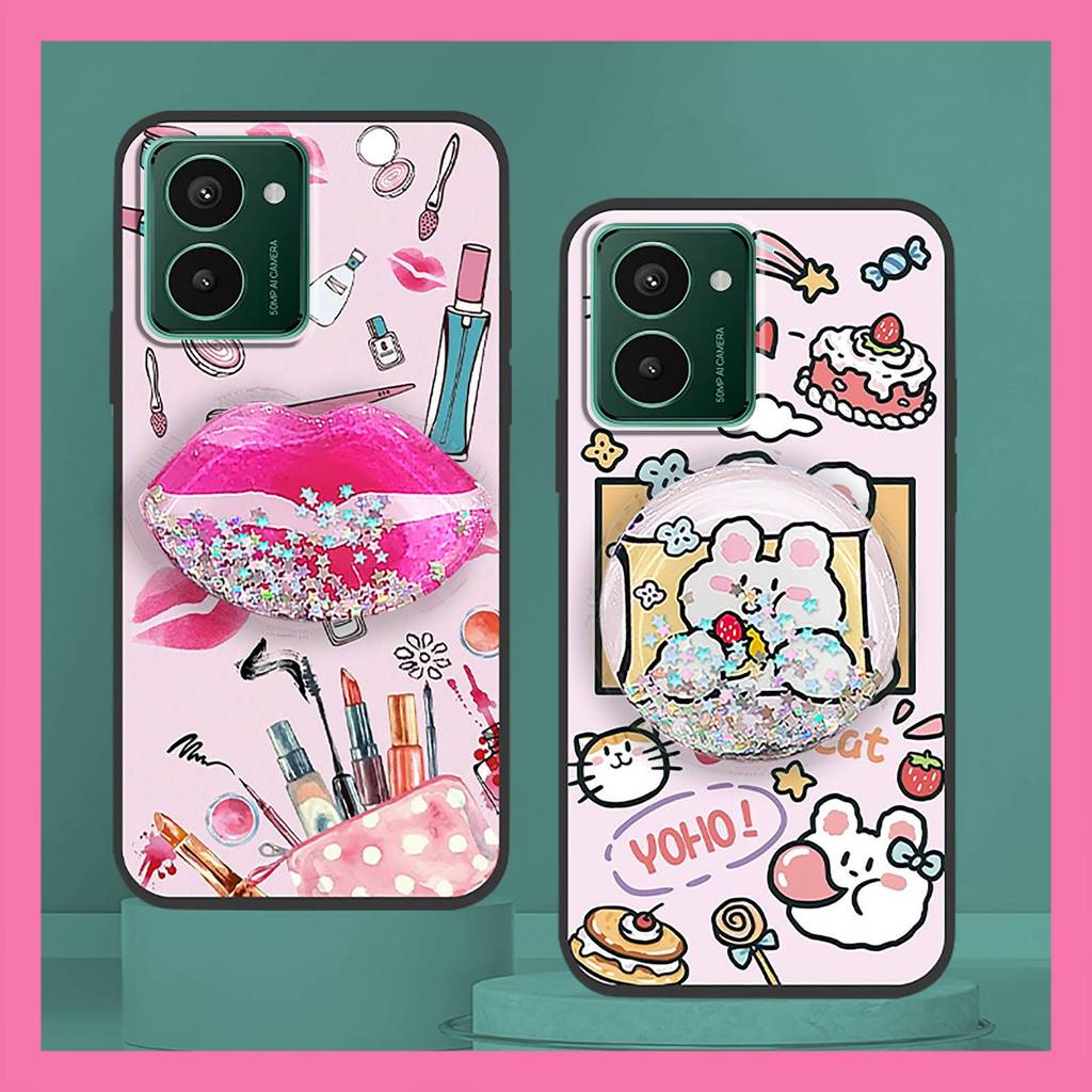 การ์ตูน Kickstand เคสโทรศัพท์สําหรับ Nokia HMD Pulse/Pulse +/Pulse Pro ป้องกันเลนส์โทรศัพท์ออกแบบแฟชั่นป้องกันเรียบง่าย Drift ทราย TPU Quicksand กันน้ํา Glitter นุ่ม