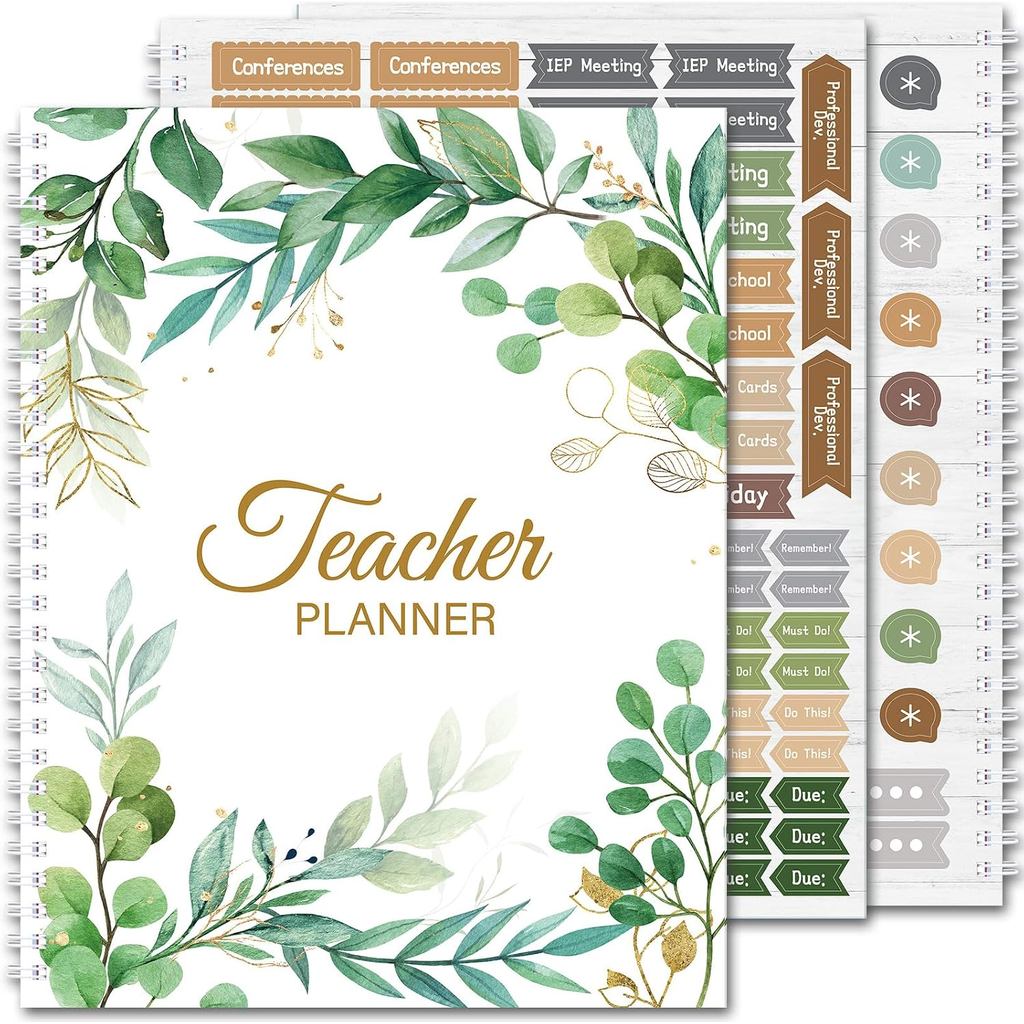 Fuyoooo Eucalyptus Teacher Planner Undated Academic Year Teacher Lesson Planner Book พืชสีเขียวทุกวั
