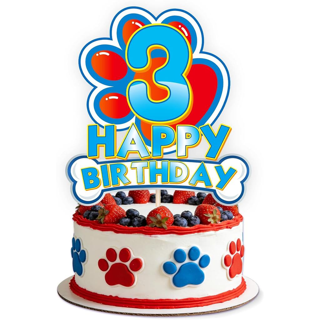 การ์ตูน 3rd Birthday เค้ก Toppers - "Dog Paw Cheers ถึง 3 ปี" เค้ก Picks, Happy 3rd Birthday Party S