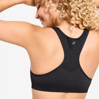 Decathlon Women'S Seamless Muscle Back Medium สปอร์ตบราผู้หญิงไร้ตะเข็บเว้าหลังซับพอร์ตปานกลาง - Black