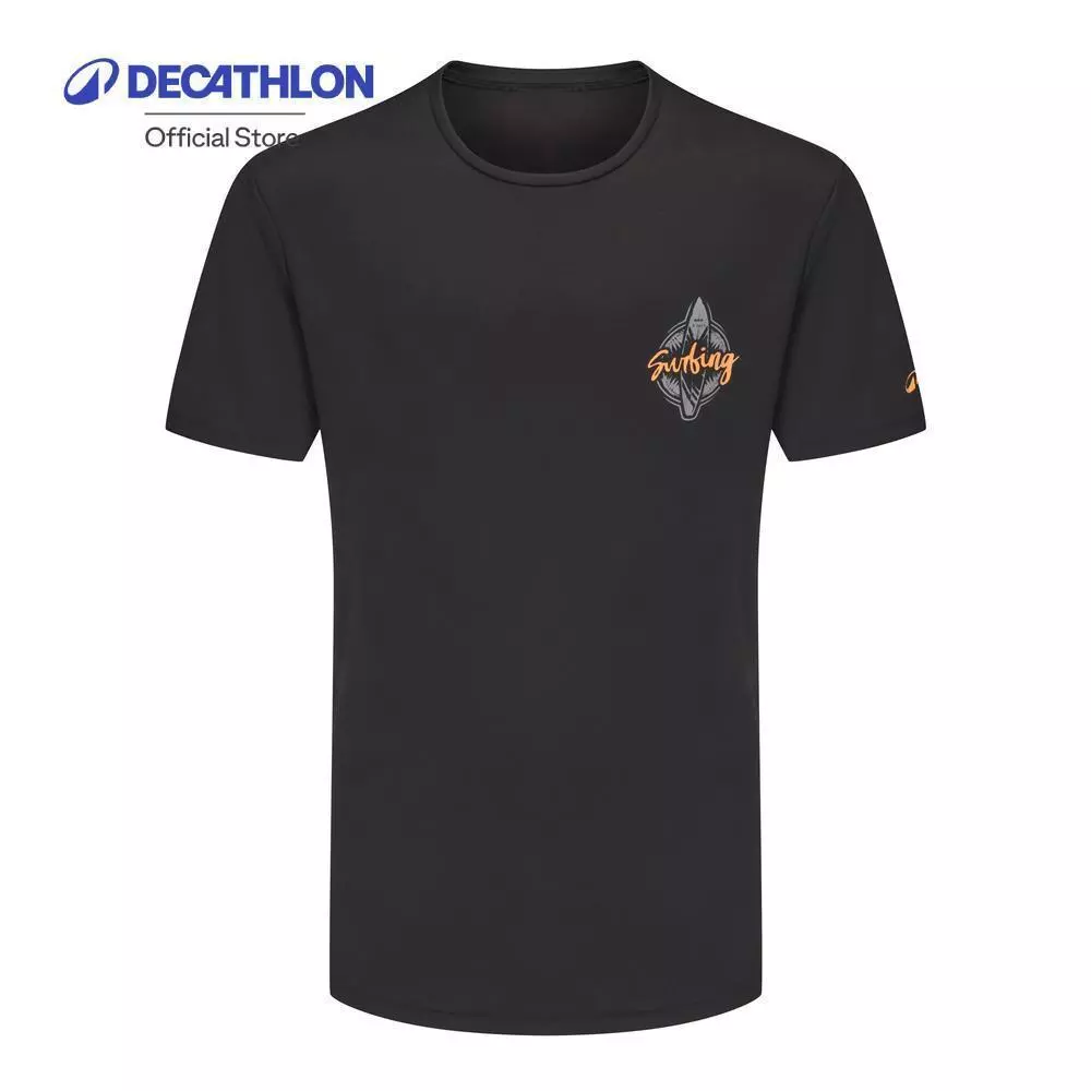 Decathlon Men’S Surfing UV Protection T-Shirt เสื้อยืดโต้คลื่นป้องกันรังสียูวีสำหรับผู้ชาย - Black