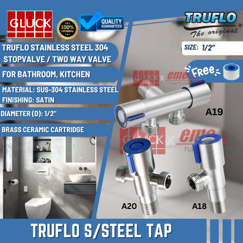 TRUFLO 2 WAY STOP VALVE /2 WAY STOP VALVE / วาล์ว STOP 1 WAY (STAINLESS STEEL) (A18/A19/A20)