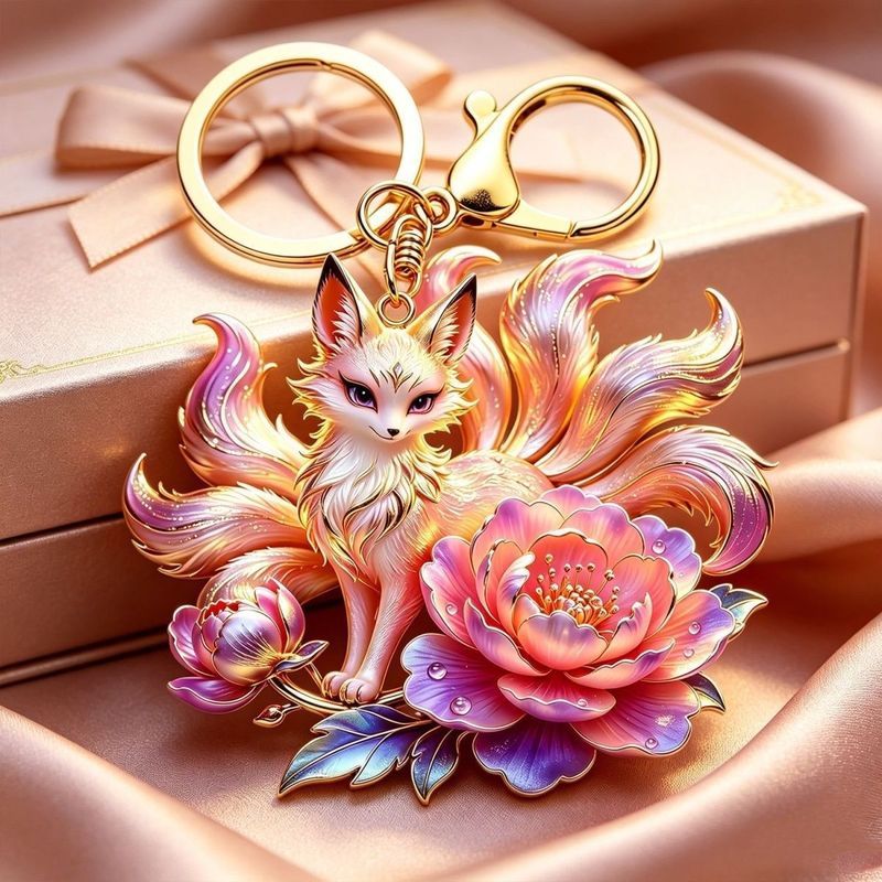 Zixia Fox Shadow Light หรูหราประณีตพวงกุญแจ Fox Peony Xianrui กระเป๋าจี้ Peach Blossom All-Match 8.1