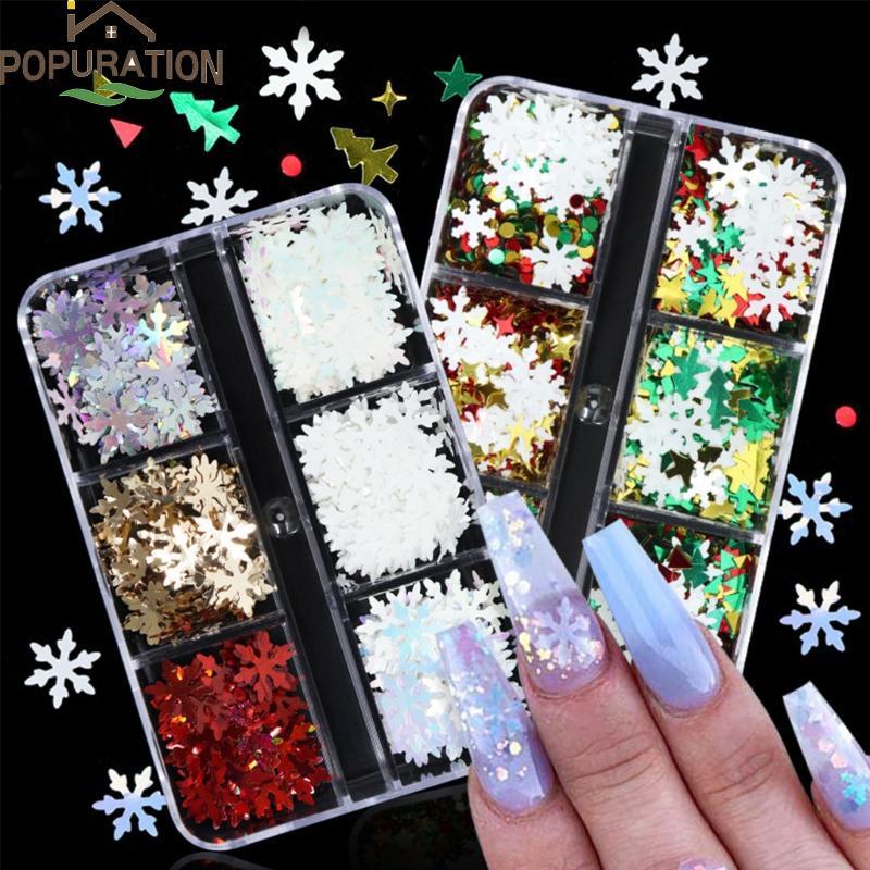 POP Nail Snowflake Stickers Star Polka Dot Sequins สําหรับเล็บคริสต์มาสเลื่อม