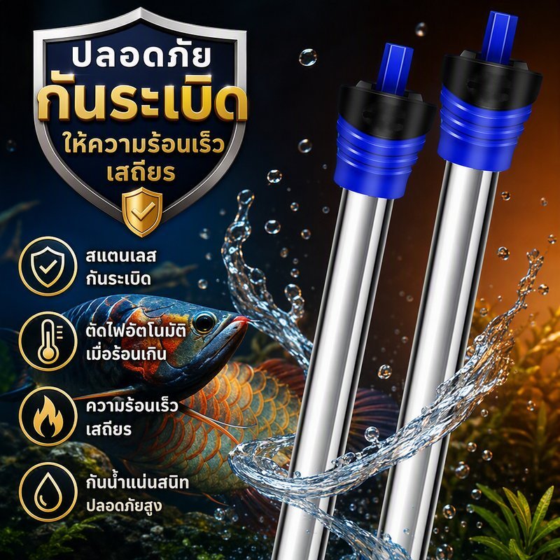 ฮีตเตอร์ตู้ปลา Heater ตู้ปลา วัสดุสแตนเลส ที่ปรับอุณหภูมิตู้ปลา ฮีทเตอร์ทำความร้อน ป้องกันการระเบิด