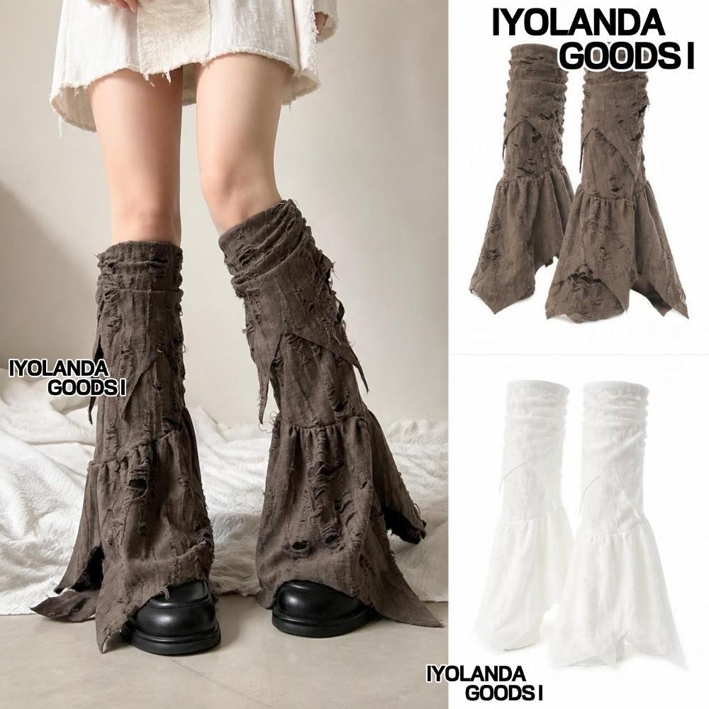 IYOLANDAGOODS1 Ripped Leg Covers, Distressed Ripped Flare Leg Warmers, Y2K Irregular Hem Grunge Styl