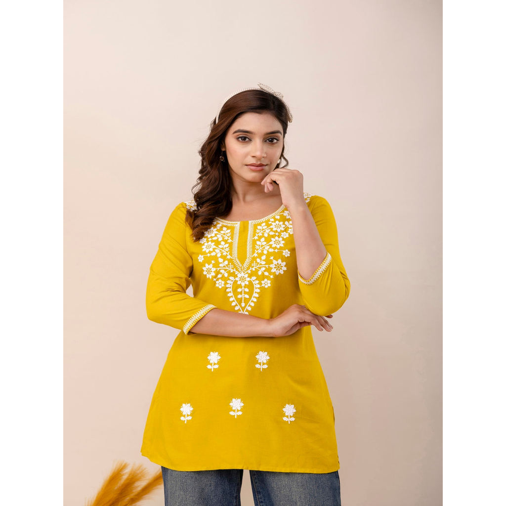 Kurti ผู้หญิงอินเดียสั้น Kurtis ผ้าฝ้าย ด้านบนยาวสั้น Kurtis Kurta เสื้อ UD44052APTP