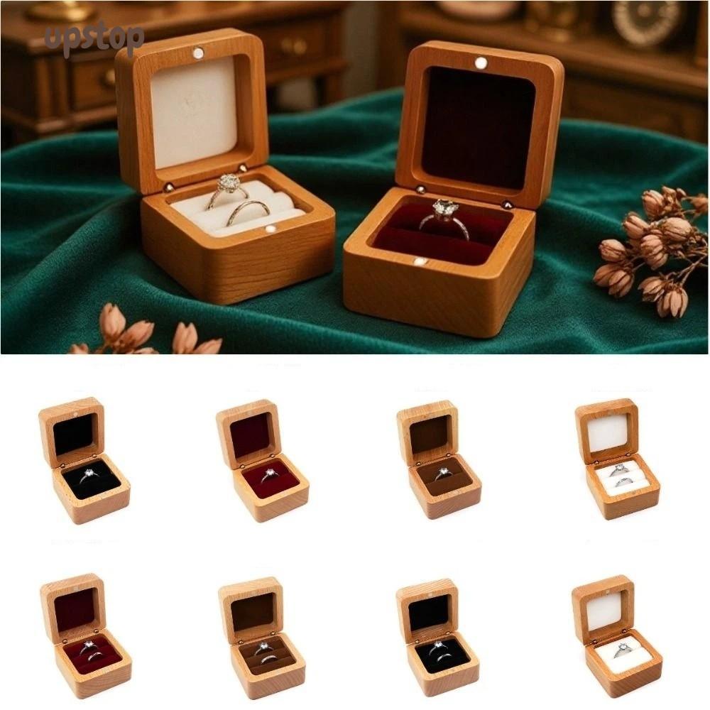 UPSTOTO Ear Studs ,กํามะหยี่เรียบง่ายไม้แหวนกล่อง,Retro Jewlery Storage Jewlery Organizer ต่างหู