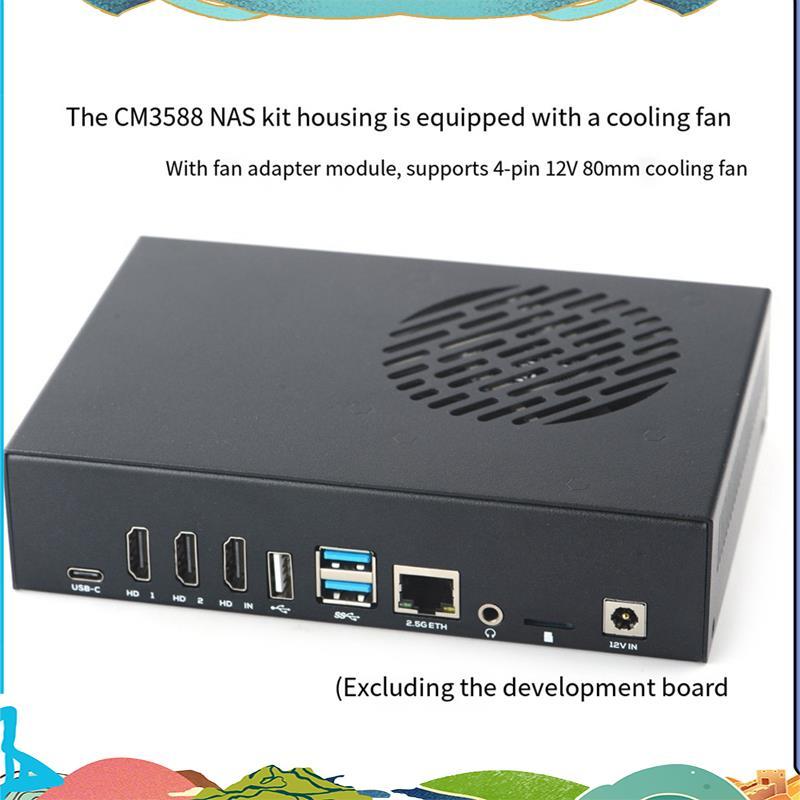 CM3588 NAS ชุดโลหะอลูมิเนียมสําหรับ RK3588 CPU Board Coolling พัดลม RTC แบตเตอรี่ฮีทซิงค์ 4-Pin 12V 