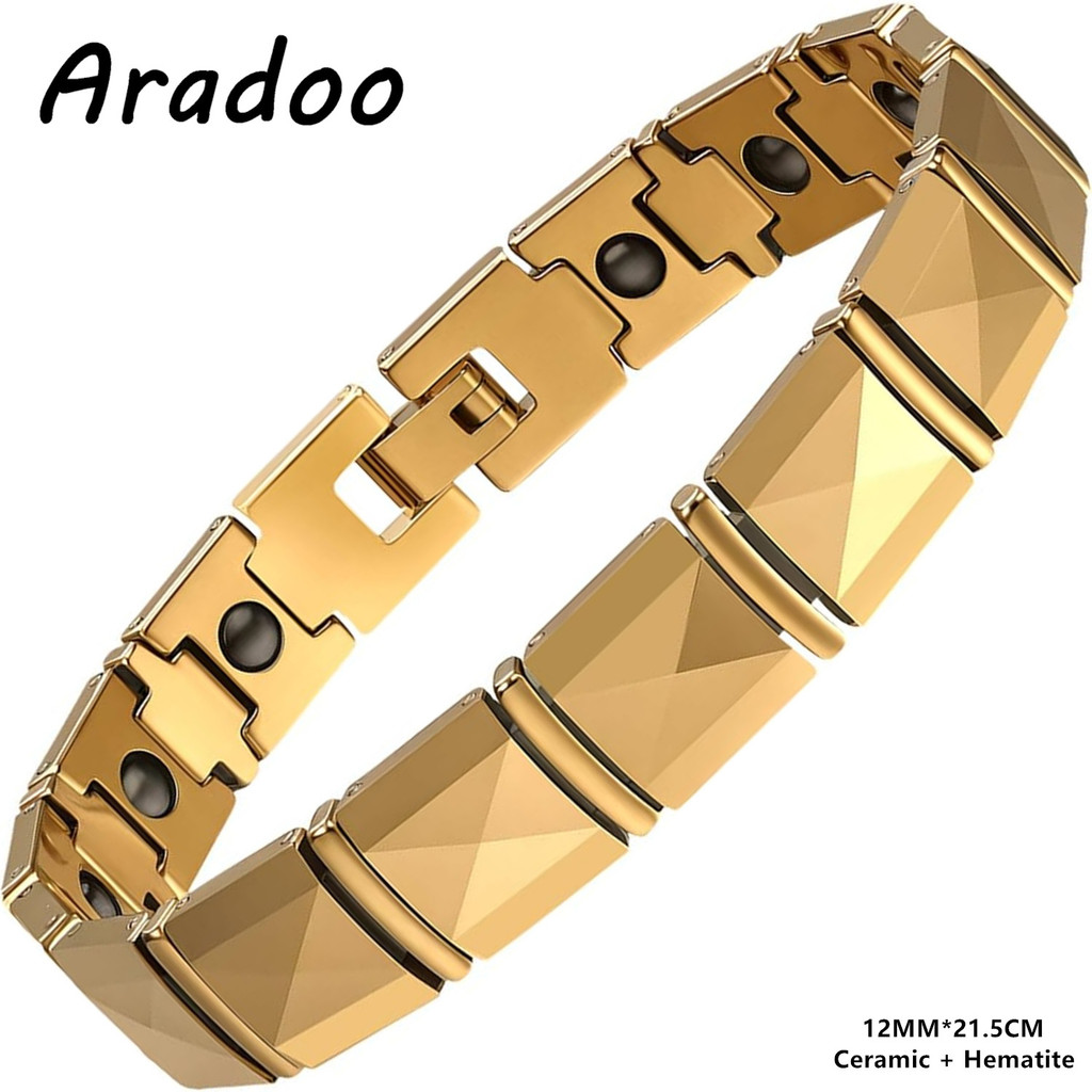 ARADOO สร้อยข้อมือเหล็กไทเทเนียมเซรามิกพรีเมี่ยมพร้อมของขวัญเครื่องประดับดีไซน์พีระมิด