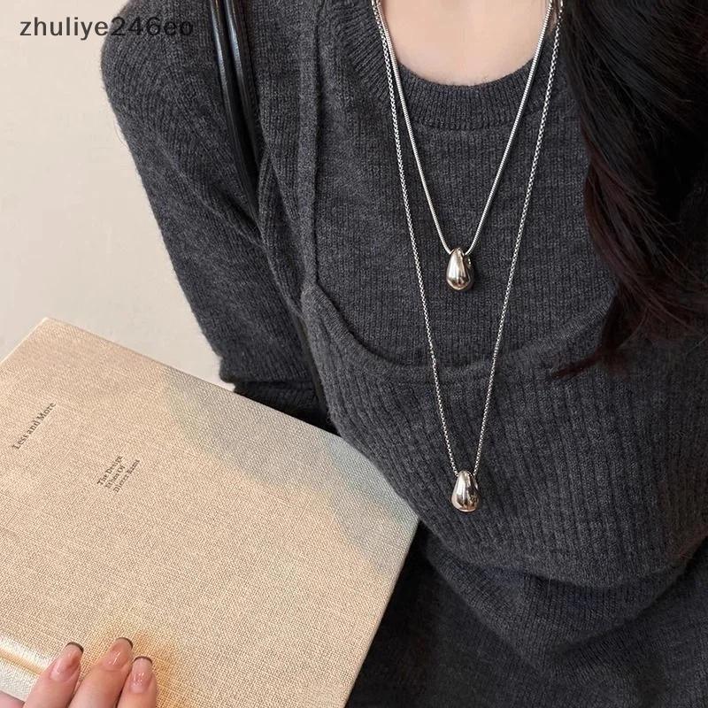Zhuliye246eo] Minimalist Metal Layered Nelaces Shiny Water Drop Pendant Anti-tarnish Adjustable for 