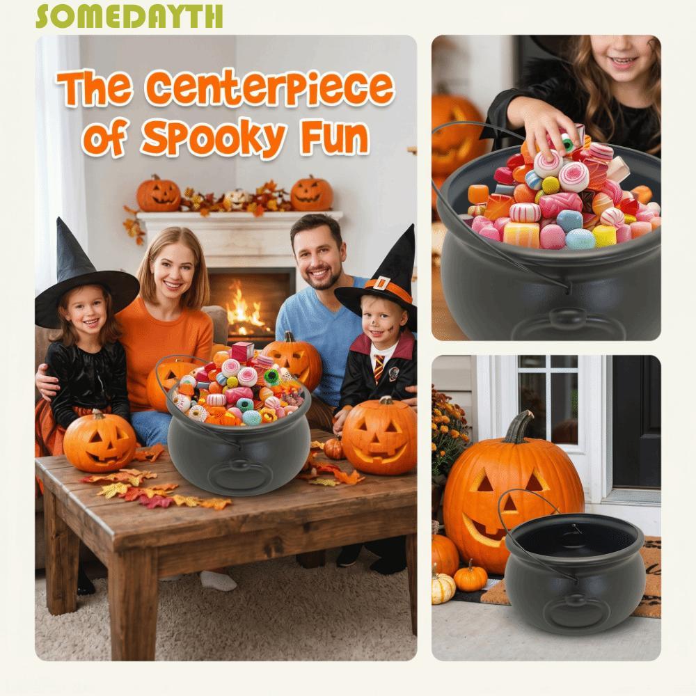 SOMEDAY Halloween Cauldron, 32 ซม. Black Witch Cauldron Bucket, Festival Classical Extra-large Plast