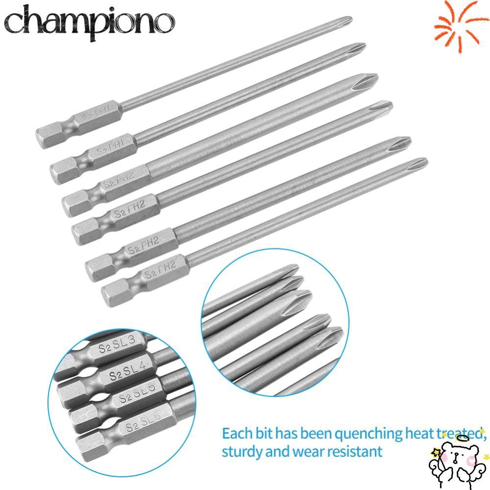 CHAMPIONO 10 ชิ้นไขควงชุด Bit, S2 เหล็ก PH1 PH2 Cross Head ไขควง Bits, แม่เหล็ก 100 มม.ความยาว 1/4 น