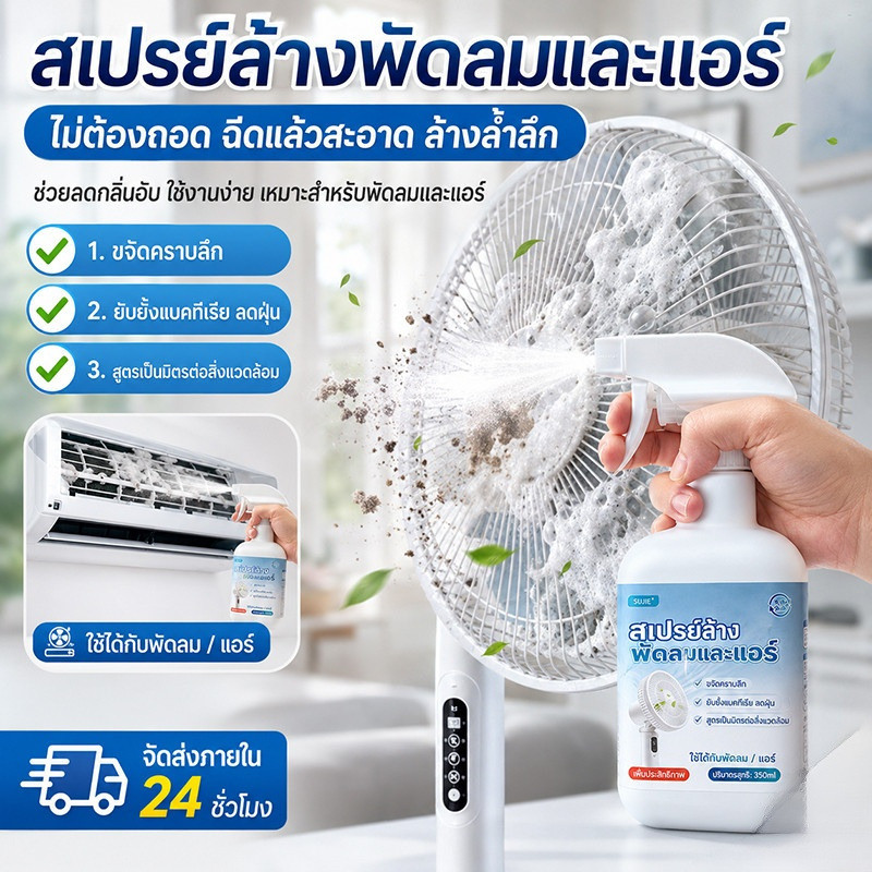 【ไม่ต้องถอดพัดลม】สเปรย์โฟมทำความสะอาดพัดลม สูตรเข้มข้น ขจัดฝุ่นดำ คราบมัน และสิ่งสกปรก แห้งไว ใช้งานง่าย ประหยัดเวลา เหมาะสำหรับใบพัด ตะแกรง พัดลมตั้งพื้น พัดลมติดผนัง บ้าน ร้านอาหาร และสำนักงาน