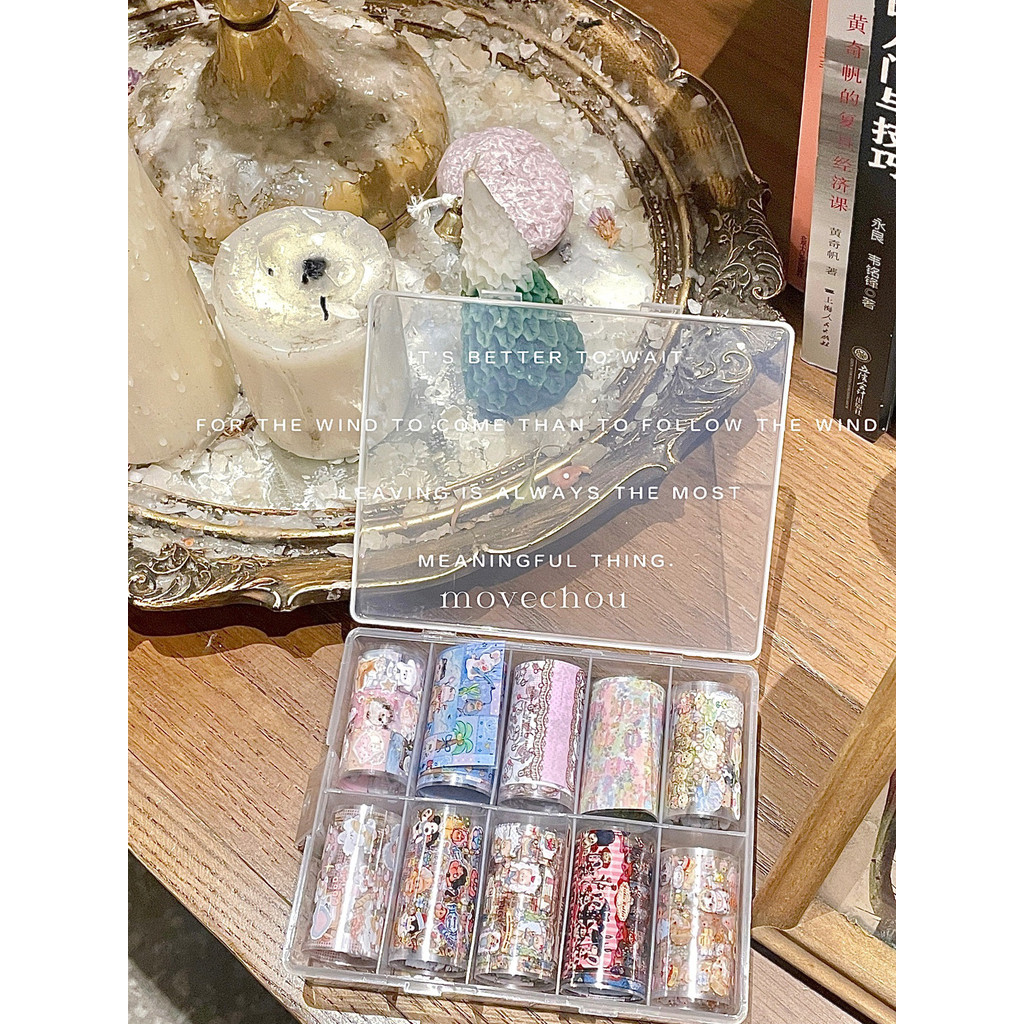 สไตล์เกาหลี ins Hand-Painted jelly cat Nails Transfer Paper Dark Fairy Tale Gothic Funeral Elements 