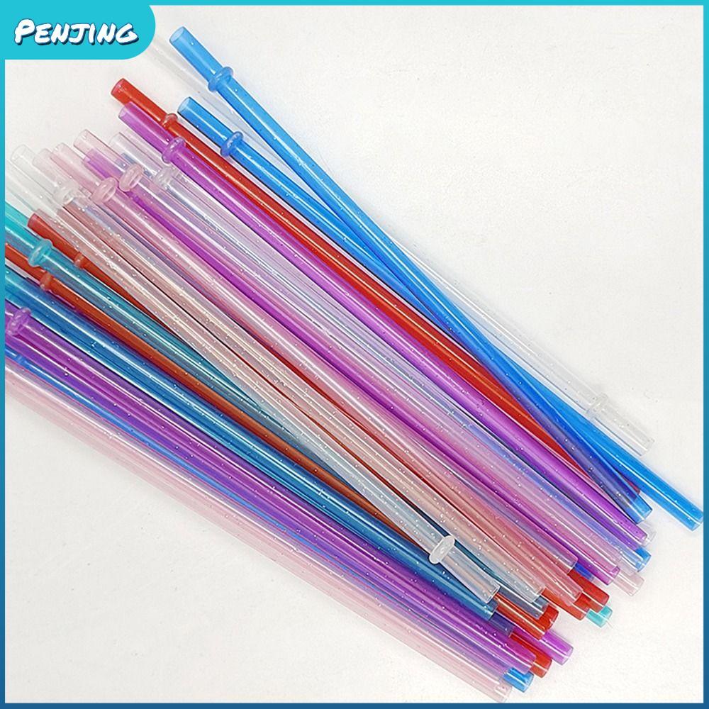 PENJIPH 1PC Glitter Straw, รถ Travel Cup Straw แบบพกพาผงทองหลอดพลาสติก, นํากลับมาใช้ใหม่ด้วยแปรงทําค