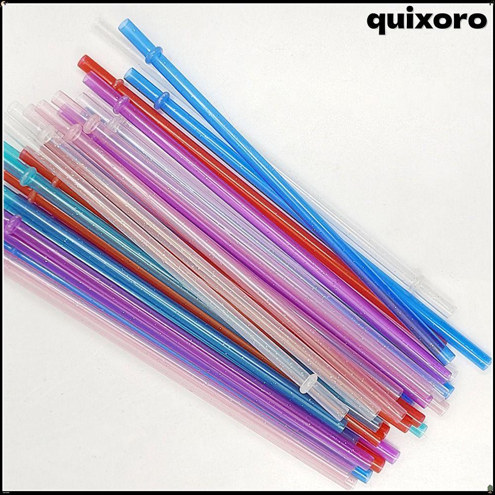 QUIXORO 1PC Glitter Straw, รถ Travel Cup Straw แบบพกพาผงทองหลอดพลาสติก, นํากลับมาใช้ใหม่ด้วยแปรงทําค