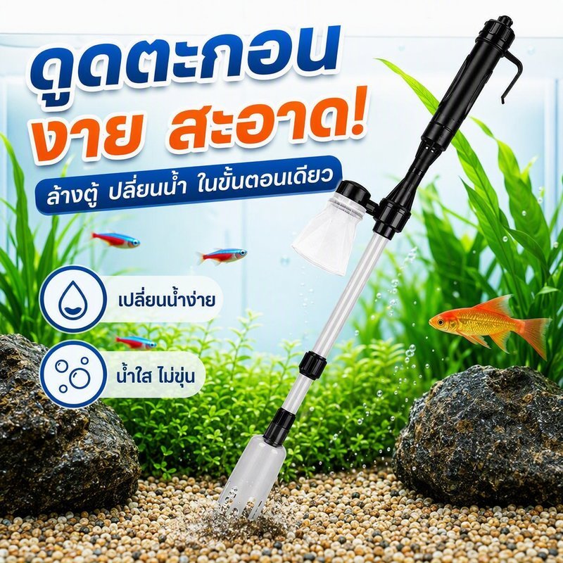 เครื่องดูดขี้ปลา ตู้ปลาไฟฟ้า ปั๊มดูดน้ำทิ้ง ล้างกรวด ดูดตะกอน เปลี่ยนถ่ายน้ำ ทำความสะอาดก้นตู้