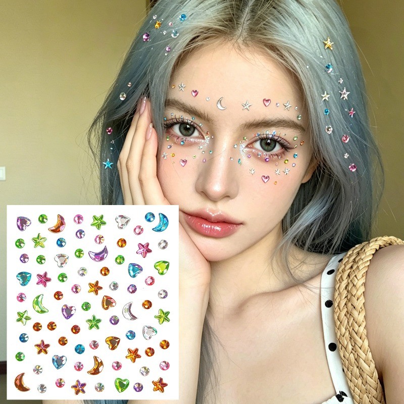 สติกเกอร์เพชรดาวและดวงจันทร์ตาแต่งหน้าแต่งหน้า อิน หมวกหิมะที่ดูดี ทําเอง สติกเกอร์เพชรตกแต่ง
