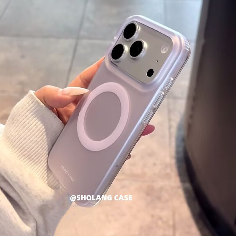 Niche Simple Pure Lavender Magnetic ที่ใช้งานได้ iphone17 เคสโทรศัพท์ Apple 17promax Double Layer 17
