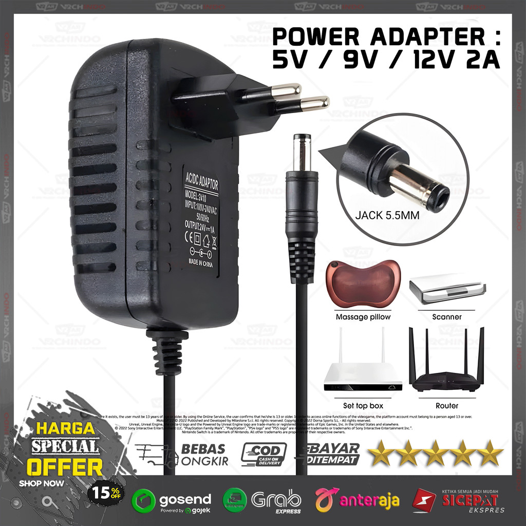 Universal DC Power Supply Adapter 5V 2 Ampere / 9V 2 Ampere / 12V 2A Charger กล้องวงจรปิด LED Router