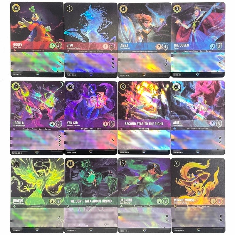 การ์ดคุณภาพสูง Lorcana Chapter 4 Enchanted ฟอยล์ Minnie Monse Sisu Goofy Ariel TCG คอลเลกชันเกม PROX