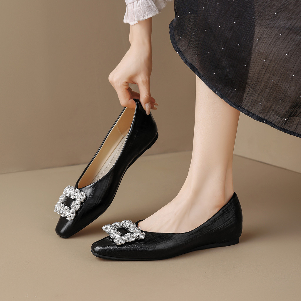 Rhinestone Buckle Flat Shoes with Skirt Wedding Shoes All-Match Womens Shoes