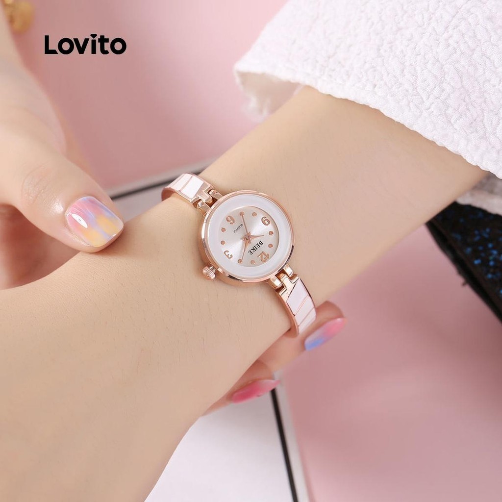Lovito สง่างาม นาฬิกาควอตซ์แฟชั่น เรียบง่าย สายเซรามิก นาฬิกาควอตซ์แบบกำไล LFA86204
