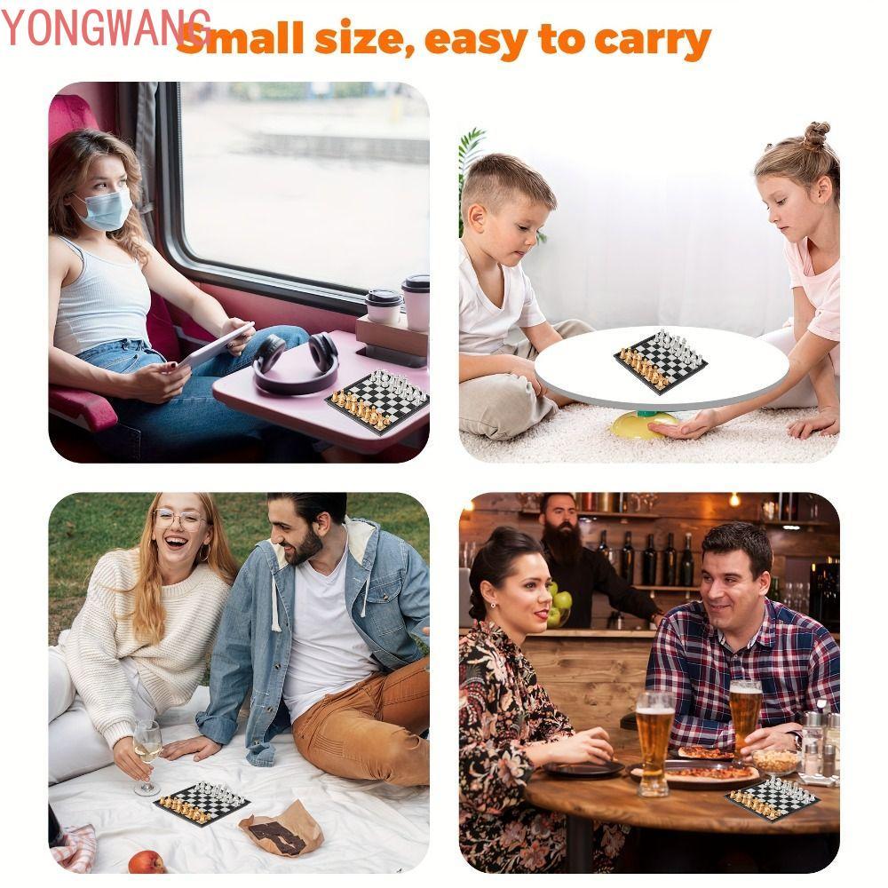 YONGWANG66ZX Mini Chess Set, Folding Design Silver Chess, International Chess Table Games Pieces Fol