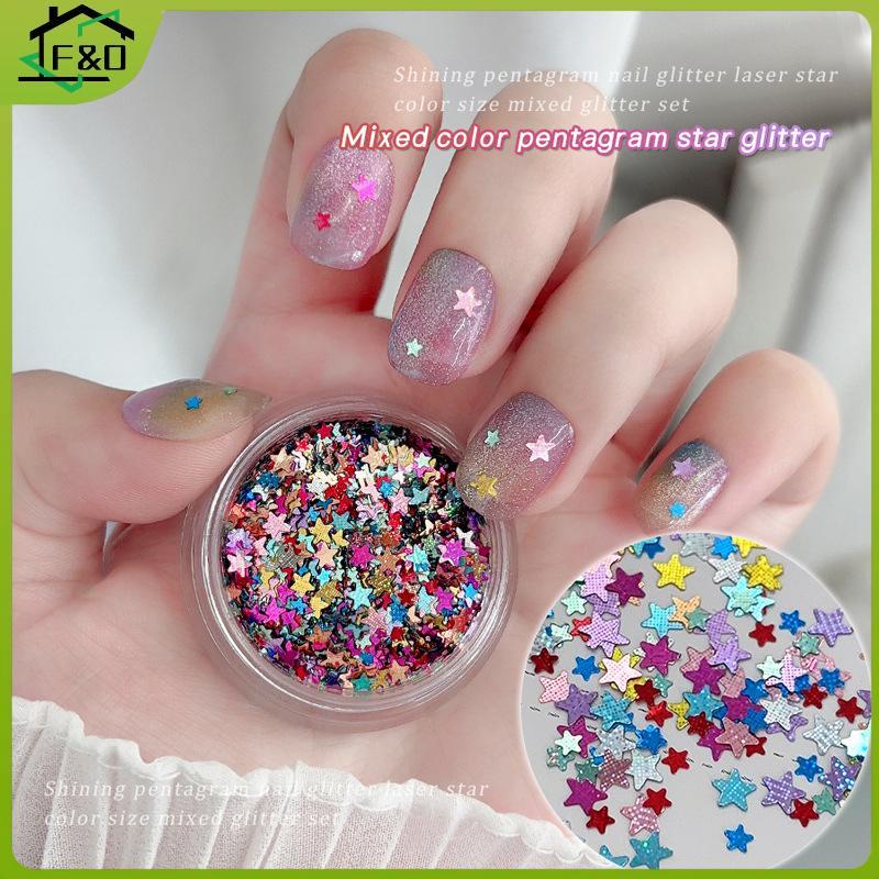 F&O 1 กล่อง Glitter Star เล็บเลื่อม 3D Charming ผสมสี Candy สีเล็บ Flake Five-Point Star Nail Art De